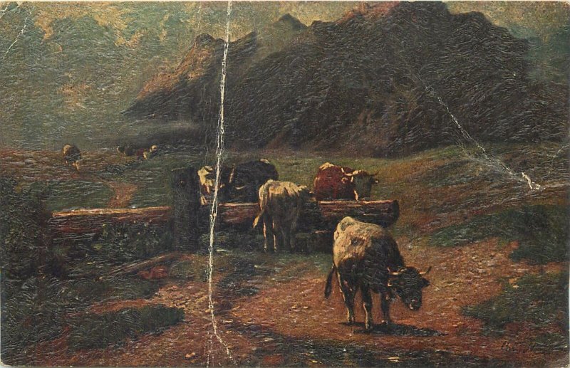 fine arts Postcard Auf der Alm cattle Christian Mali Degi-Gemalde 