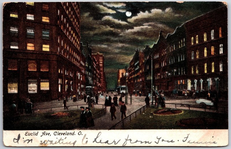 1906 Euclid Avenue Cleveland Ohio OH Night View of Buildings Posted Postcard