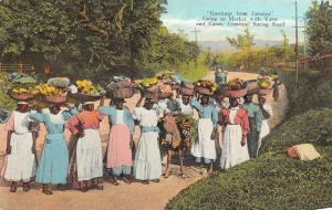 Jamaica,   WOMEN-Head Baskets Of Yams & Canes-CONSTANT SPRING RD   1933 Postcard