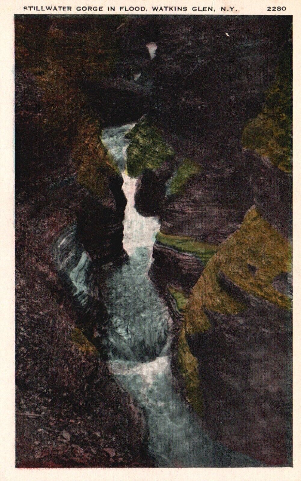 Watkins Glen, NY, Stillwater in Flood, Vintage Postcard b9057