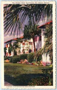 SEA ISLAND, Georgia GA  Roadside CLOISTER HOTEL APARTMENTS c1940s Linen Postcard