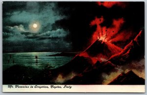 Postcard Naples Italy Mt Vesuvius Eruption Nighttime 1910 DB Dramatic Red