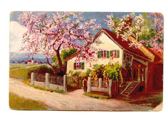 A Cottage Scene with Blossoming Trees, Painting