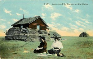 c1910 Postcard S 1207. Women & Sod House, Come Spend Summer on Our Claim