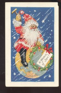 SANTA CLAUS RIDING THE EARTH WORLD VINTAGE CHRISTMAS POSTCARD