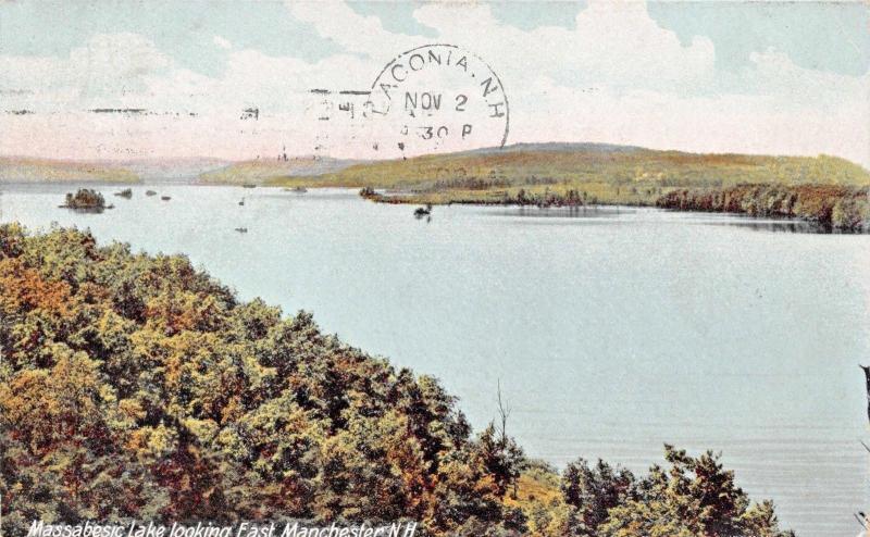 EAST MANCHESTER NEW HAMPSHIRE~MASSABESIC LAKE LOOKING EAST~POSTCARD 1906 PSTMK