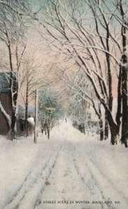 Vintage Postcard 1919 A Street Scene in Winter Rockland Maine ME