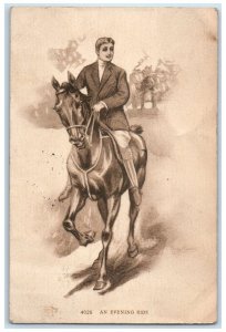 1909 Man Riding Horse An Evening Ride Davenport Iowa IA Posted Antique Postcard