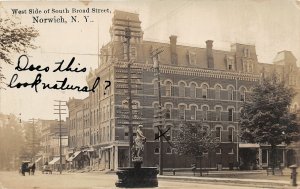 G56/ Norwich New York RPPC Postcard c1910 West Side Broad St Hotel