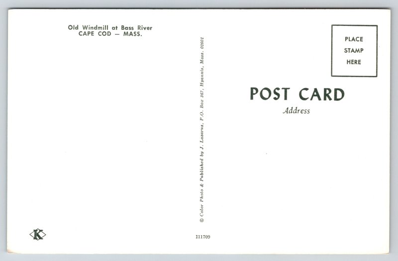 Cape Cod Massachusetts~Old Windmill @ Bass River~Vintage Postcard