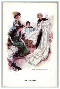 c1910's Wedding Day Girls Fitting Gown The Trousseau Unposted Antique Postcard