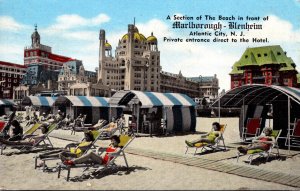 New Jersey Atlantic City Beach In Front Of Marlborough-Blenheim Hotel 1951