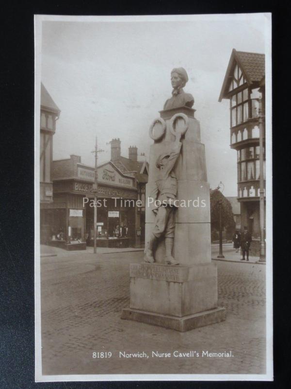 NORWICH Nurse Cavell's MEMORIAL & BUSSEY FORD CAR DEALERS - Old RP Postcard