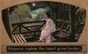 Vintage Postcard 1909 Absence Make the Heart Grow Fonder Woman Alone on Porch