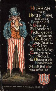 Hurrah Uncle Sam Poem Tower M&N US Patriotic c1910 Postcard