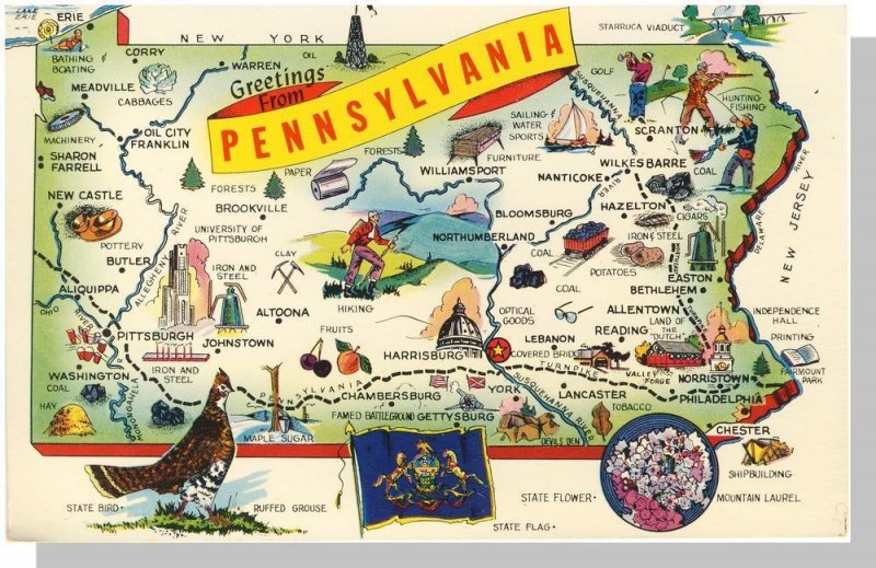 Nice Pennsylvania/PA Postcard, Greetings From Pennsylvania,  Map