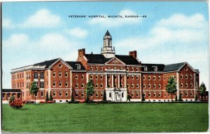 View of Veterans Hospital Wichita KS Linen Vintage Postcard D74