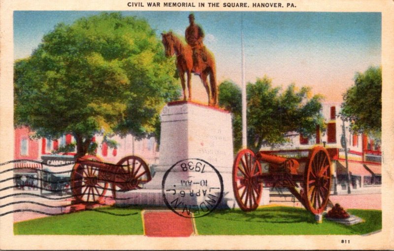 Pennsylvania Hanover Civil War Memorial In The Square 1938
