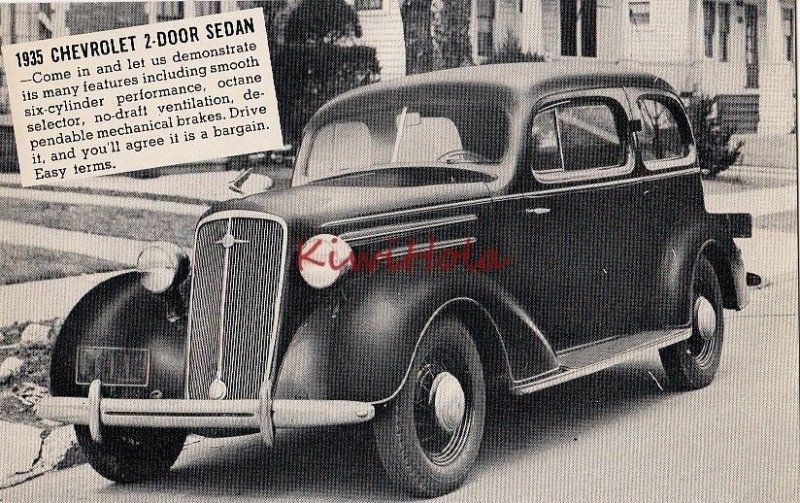 Postcard 1935 Chevrolet 2 Door Send Robt Hendricks Motor Co Spencer OK