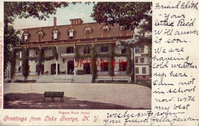 pre-1907 ROGERS ROCK HOTEL - GREETINGS FROM LAKE GEORGE, N.Y. 1905