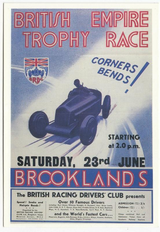 Motor Racing; Brooklands British Empire Trophy Race Poster Repro PPC, Unposted