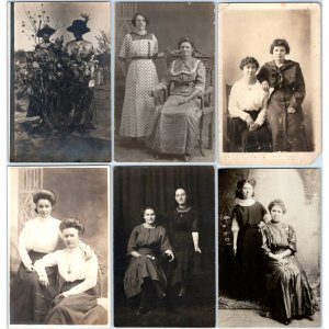 x6 LOT 1910s Women Pair Portrait RPPC Family Sibling Friend Lady Girl Photo A176