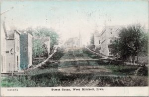 Street Scene West Mitchell Iowa c1908 Rock Falls IA Cancel Postcard H50 *as is