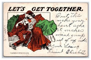 Romance Comic Kissing Embrace Let's Get Together 1906 UDB Postcard R26