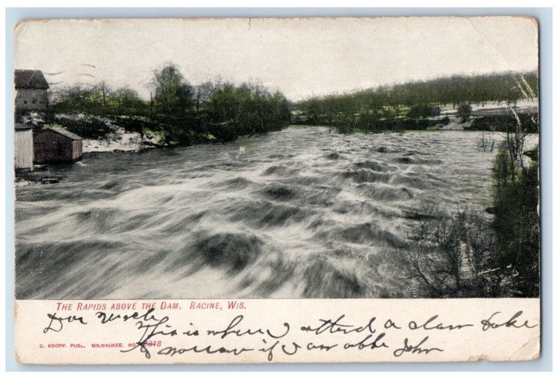 1908 View Of The Rapids Above The Dam Racine Wisconsin WI Antique Postcard 