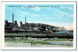 c1920's Unloading Ore From Boats At Illinois Steel Co. Docks Gary IN Postcard