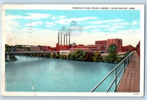 Cedar Rapids Iowa IA Postcard Penick & Ford Starch Works Building Bridge 1936