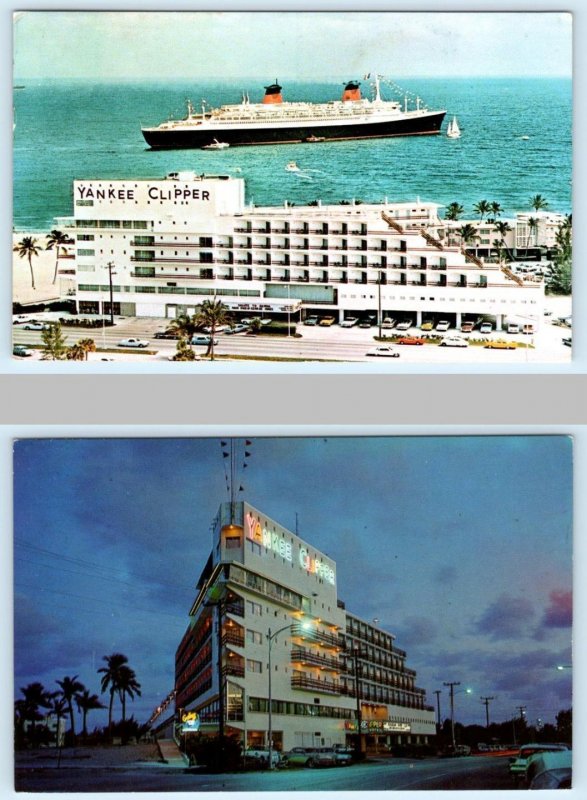 2 Postcards FORT LAUDERDALE, Florida FL ~ Ship S.S. France YANKEE CLIPPER HOTEL