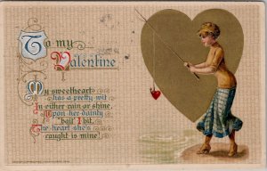 Samuel Schmucker Valentine Pretty Woman Fishing Hearts John Winsch Postcard X12