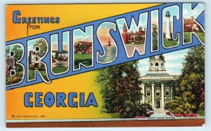 BRUNSWICK, GA  Georgia ~ LARGE LETTER LINEN c1944 Glynn County Postcard