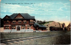 Postcard Big Four Railroad Station and Cut in Wabash, Indiana~134282