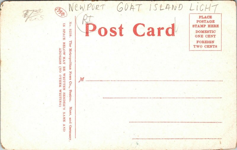 c1910 Postcard: View of Goat Island Light by Moonlight – Newport, Rhode Island