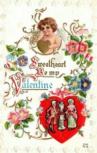 Circa 1910 Sweetheart Be My Valentine Cherub Angel Wings Morning Glories P1