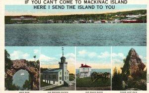 Vintage Postcard Arc Rock Old Mission Church Black House Mackinac Island MI