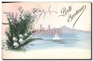 Old Postcard Fancy (drawing hand) Flowers Swan