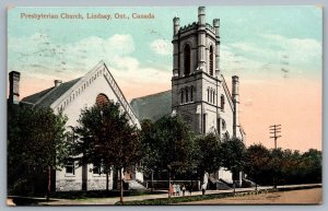 Postcard Lindsay Ontario c1909 Presbyterian Church to Gravenhurst Kawartha Lakes