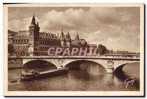 Postcard Old Paris and the Seine The Wonders Pont au Change and the Palais de...