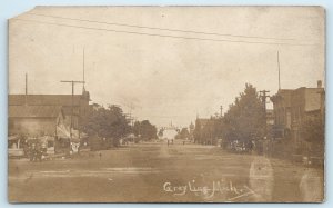 RPPC Grayling MI Baseball Sign Main Street Real Photo Postcard Michigan
