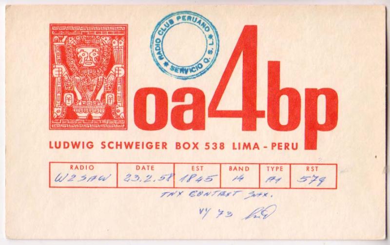 OA4BP, Lima Peru, 1958