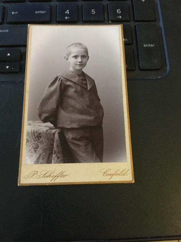 Vintage Cabinet Card Photo - Late 1800s Child, Boy Standing By Chair, Schiffer