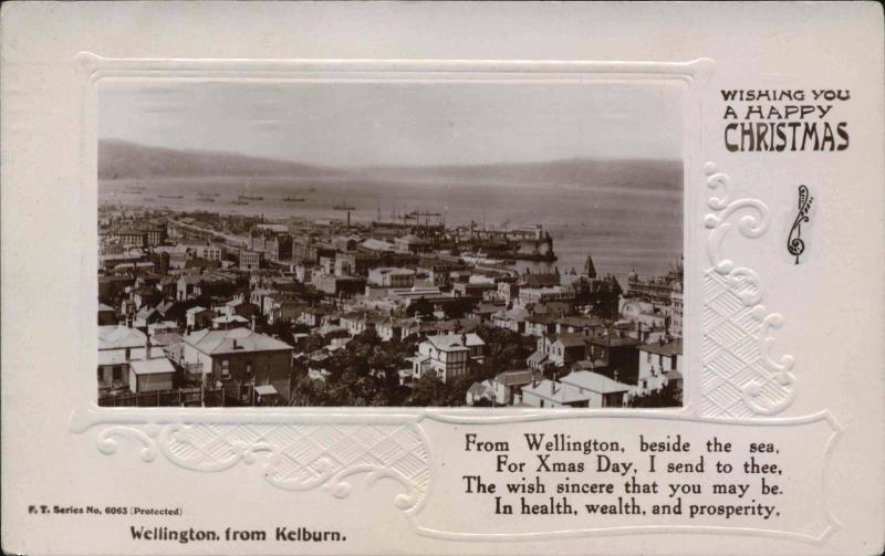 NEW ZEALAND NZ, Wellington, From Kelburn, HAPPY CHRISTMAS Old Postcard NZ128715