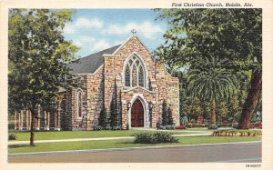 Mobile, AL Alabama  FIRST CHRISTIAN CHURCH  ca1940's Curteich Linen Postcard