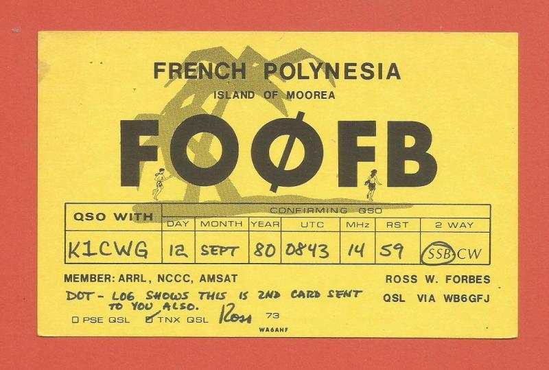 QSL AMATEUR RADIO CARD – MOOREA ISLAND - FRENCH POLYNESIA – 1980