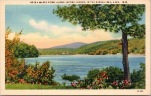 Postcard MA Green Water Pond along Jacobs Ladder in the Berkshires