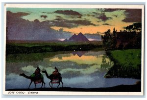 c1930's View Of Evening Egyptian Riding Camel Cairo Egypt Vintage Postcard