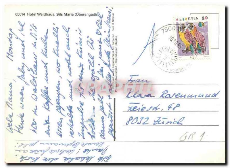 Postcard Modern Hotel Waldhaus Sils Maria Oberengadin